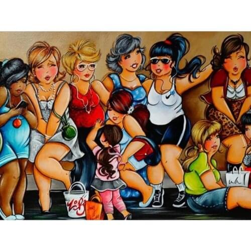 5D DIY Diamond Painting fat Ladies Cartoon Cross stitch Full Diamond Embroidery women Mosaic Picture of Rhinestones home decor