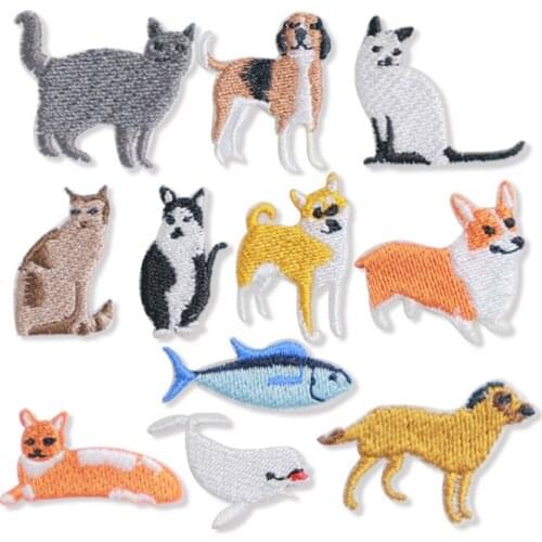 New Dolphin Embroidery Mix Animal Cat Bird Dog Fish Iron on Patch Badge Bag Clothes Fabric Applique for Boy Children Craft