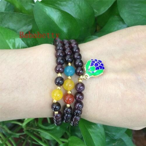 Natural wine red multi-color stone hand-woven bracelet 3 laps 4-5MM Pretty bracelet 003