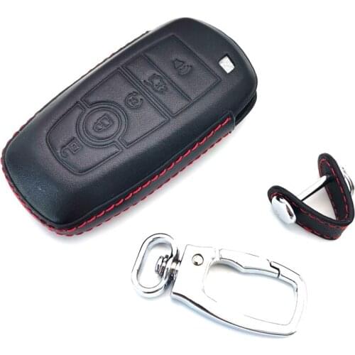 Black Leather Car Key Case Bag For Ford Edge Explorer F-150 Fusion Mustang 2017-20200