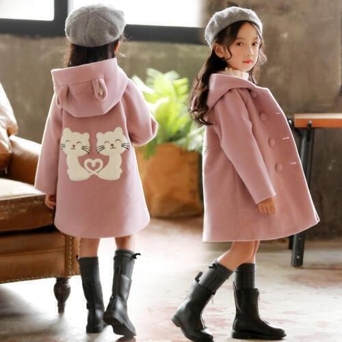 Kids Baby Girls Overcoat Woolen Cartoons Single Breasted Coat For Girl Outerwear Winter Warm Clothes Snowsuit Childrens jacket