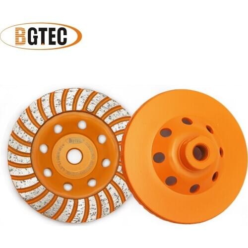 BGTEC 2pcs 4.5 inch Diamond Turbo Row Grinding Cup Wheel 115mm M14 thread Grinding disc for concrete, construction material