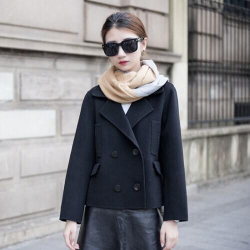 Double Breasted Short Women Wool Coat New Brand Autumn Elegant Long Sleeve Female Trench Coat Outwear Abrigos Mujer LX1826