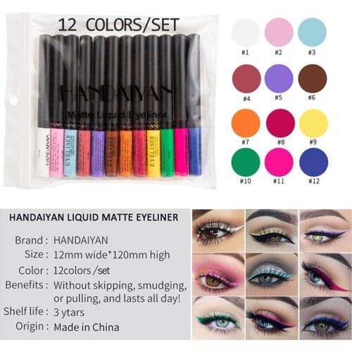 HANDAIYAN 10/12 Colors Matte Color Eyeliner Kit Makeup Waterproof Colorful Eye Liner Pen Eyes Make up Cosmetics Eyeliners Set