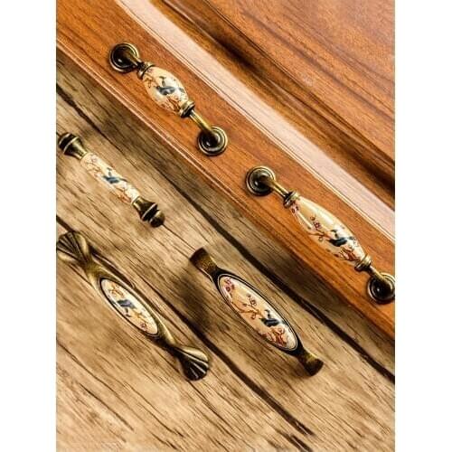 Ceramic Drawer Door Handle New Chinese Restoration Old Ceramic Solid Wood Wardrobe Door Cabinet Handle