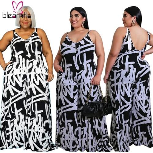 Plus Size Jumpsuits And Romper For Women 4xL5xl Boho Printed Sleeveless Wide Leg One Piece Playsuit Sexy Party Club Outfits 2021