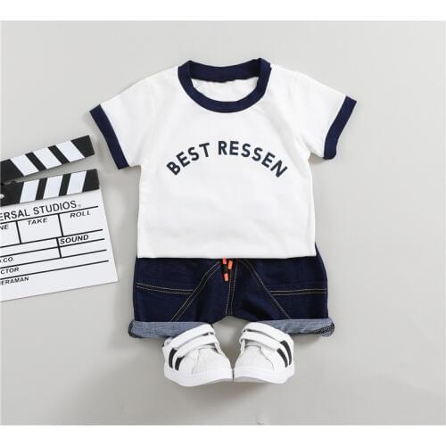 Baby Boys Summer Clothes Set Cotton 2019 Toddler Suits Letter Short Sleeve Shirt + Jeans Children Clothing For Kids Boys Costume