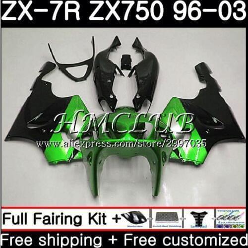 Body For KAWASAKI NINJA ZX-7R ZX750 ZX 7R 1996 1997 1998 1999 48HC.4 ZX-750 ZX 7 R ZX 750 Green black ZX7R 96 97 98 99 Fairing