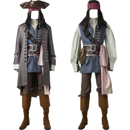 Movie Dead Men Tell No Tales Cosplay Costume Captain Jack Sparrow Uniform Halloween Party Outfit Full Props With Boots