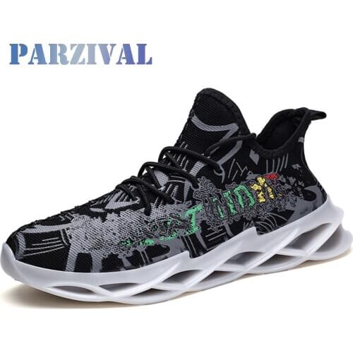PARZIVAL Men Lightweight Blade Running Shoes Shockproof Printed Mesh Casual Shoes Breathable Male Sneakers Walking Gym Shoes Man