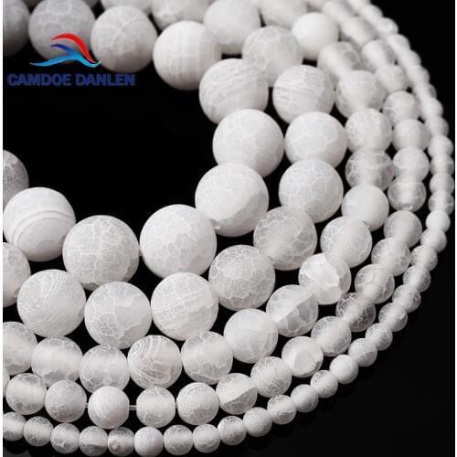 CAMDOE DANLEN Natural Stone Frosted Crab White Agates Round Loose Beads 4 6 8 10 12MM Fit Diy Beads For Jewelry Making Wholesale