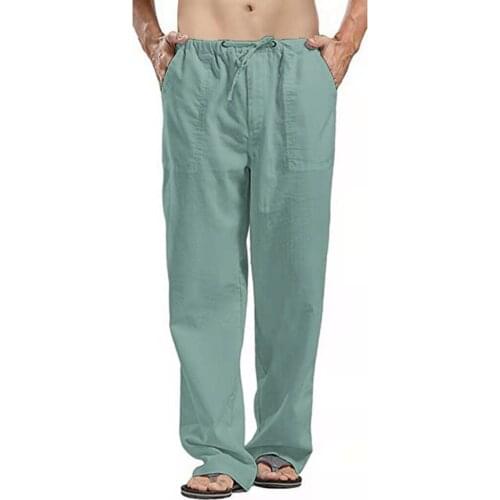 Men Casual Straight Pants Solid Color Oversize Trousers linen Splicing Overalls Casual Pocket Sport Work Casual Trouser Pants