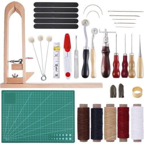 LMDZ Leather Hand Stitching Pony Horse Lacing Table Desktop Clamp With Basic Sewing Tools Kit for DIY Leathercraft Repair