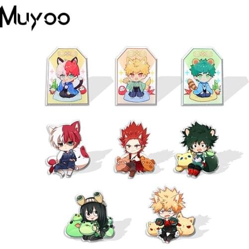 2021 New Anime My Hero Academia Todoroki Shouto and Kawaii Animals Handmade Epoxy Acrylic Lapel Pins Clothing Pins