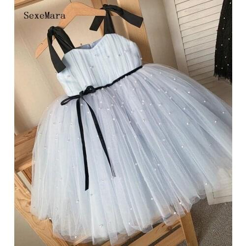 New Real Picture Baby Girl Dresses Sash Ball Gowns Pearls Flower Girls Princess Elegant Wedding Pageant Dresses