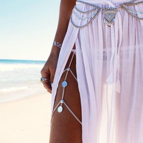 Wholesale legs Thigh chain jewelry Punk Anklets Sexy Coin Tassels Leg Chain Fashion caved Jewelry