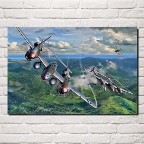 P 38 ww2 Fork aircraft Lockheed fighter artwork living room home wall modern art decor print wood frame fabric posters MC734