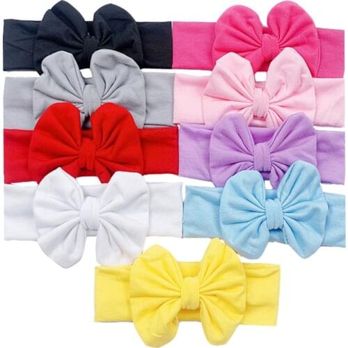 3/5pcs/Lot New Cotton Elastic Newborn Baby Girls Solid Color Headband Bowknot Hair Band Children Infant Headband Accessories