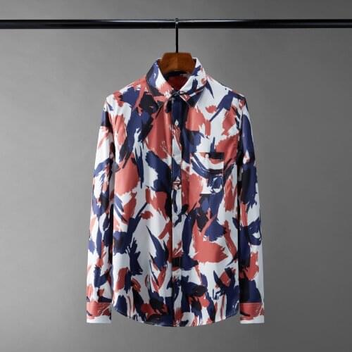Luxury Art Printing Spring Mens Shirt Trend Long Sleeve Mens Wear Slim Fashion Social Flower Shirt Men Party Mens Dress Shirts