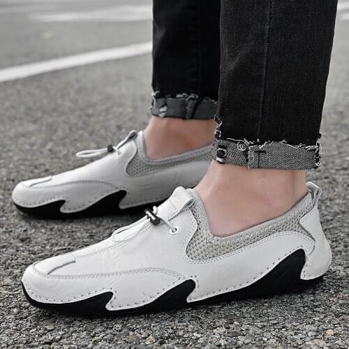 Leather Shoes Men brogue party Shoes Moccasins Patent Leather loaders Shoes slip on black white fashion men wedding shoes