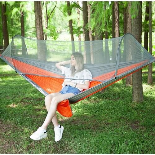Outdoor hammock with mosquito net full automatic quick opening color matching color camping swing nylon mesh hammock