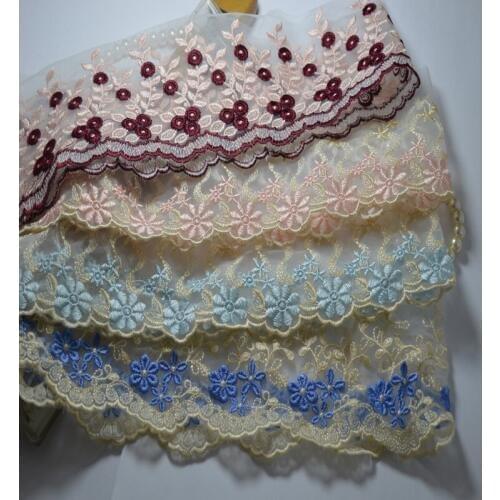 9CM Width (3yards/lot)Embroide 4kinds of colors organza Hight quality lace fabrics embroidered lace trim-1632801