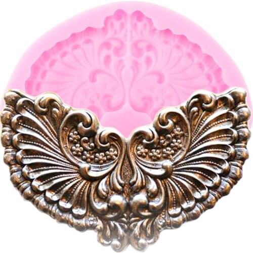 Mirror Image Medallion Border Silicone Mold Wings Cupcake Fondant Cake Decorating Tools Chocolate Candy Jewelry Resin Clay Molds