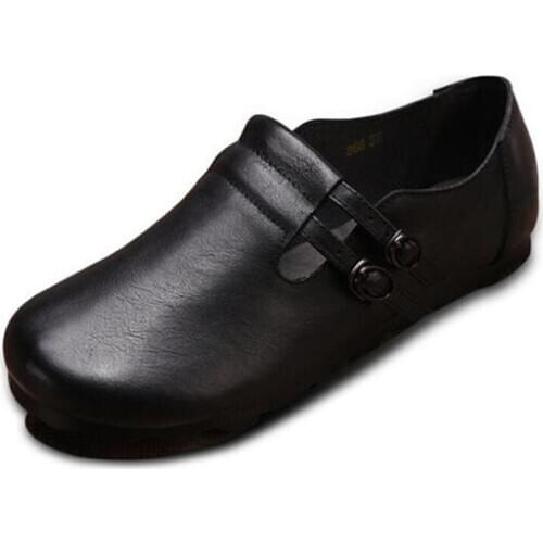New listing handmade genuine leather shoes women flat shoes round head Deep mouth fashion woman flats shoes