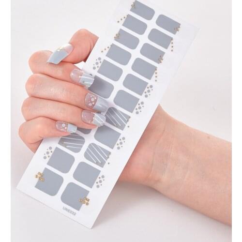 22 Tips/Sheet Solid Color And Striped Manicure Self Adhesive Nail Sticker Nails Art Decoration Nail Strips Nail Tips Adesivos