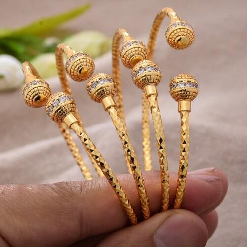 4pcs/set 24K Gold Color Dubai Cuff Bangles For Women Girls Bead micro inlay Jewelry Wedding Bracelets Jewelry Party Gifts