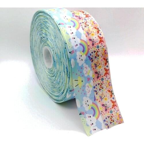 5 Yards 25MM Butterfly Cute Clouds Cartoon Satin Ribbon Silk Grosgrain DIY Decoration Ribbons ForGift Girls Hair Accessories