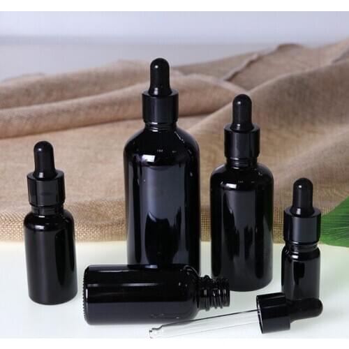 5pcs 5/10/15/20/30/50/100ml Empty Black Dropper Bottles Glass Essential Oil Liquid Aromatherapy Pipette Perfume Container Jars