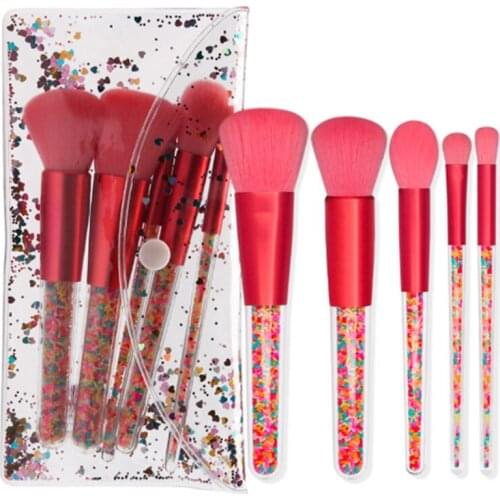 5pcs candy makeup brush set with PVC glitter bag