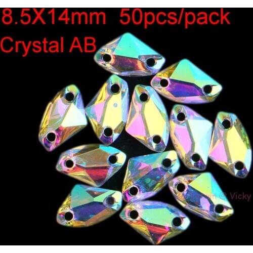 8x14mm Ax Sew On Rhinestones Crystal AB Color Flatback Heteromorphic Sewing On Wedding DIY Two Holes 50pcs/pack