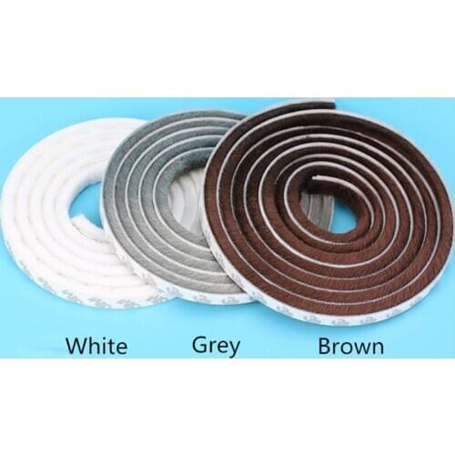 9x5mm 10meters/lot White/Gray/Brown Door Window Draught Excluder Brush Weather Strip Seal Tape 3M Gum Burlete Foam Seal Strip