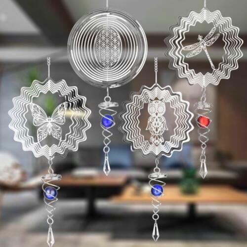 1.5V D Size Silent Stereo Rotating Wind Chime Spinner Motor Hanging Ornament Decor Mirror 46x14.8cm Stainless Steel