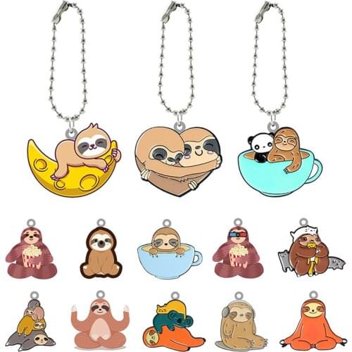 TAFREE Sloth Shape Cartoon Acrylic Doll Keychain Boys and Girls Fashion Jewelry Heat Shrinkable Keychain For Friends