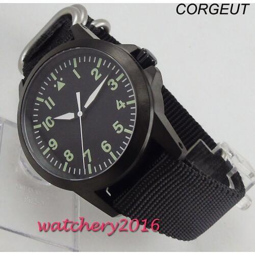 42mm corgeut black dial luminous mark Sapphire glass miyota automatic mens watch