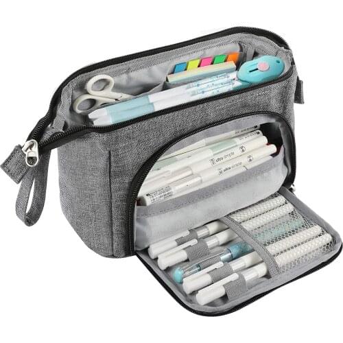 Big Capacity Foldable Pencil Case Pouch Bag Pen Boxes for Girls Boys Supplies for School Students Double Zipper