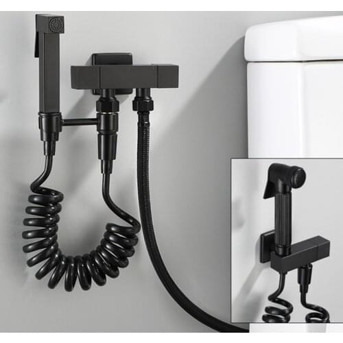 Black Bidet Faucet Brass Shower Tap Washer Mixer Cold Water Mixer Crane Square Shower Sprayer Head Tap Toilet Faucets Bidet Set