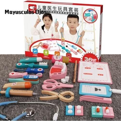 Childrens Wooden Doctor Toy Set Boys And Girls Injection Tools Wooden Simulation Simulation Medicine Box Stethoscope