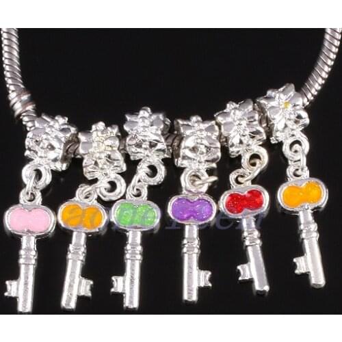 Enamel Key Shaped Dripping Oil Spacer Loose Beads Hanging Bead Charms For Jewelry Making DIY Necklace Accessories