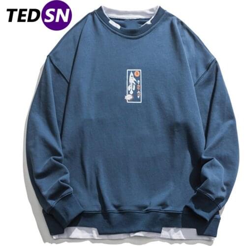 TEDSN Long Sleeve T-shirt Tee Men Top Pullover Oversize Hoodie Women Male Streetwear Blue Korean Fashion 2021 Autumn Clothes