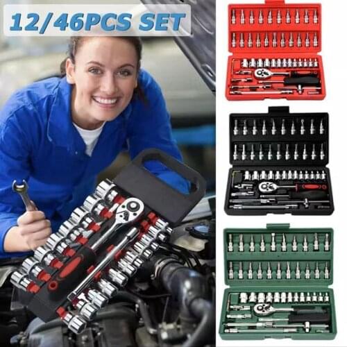 Car Repair Tool 46pcs 1/4-Inch Socket Set Car Repair Tool Ratchet Torque Wrench Combo Tools Kit Auto Repairing Tool Set