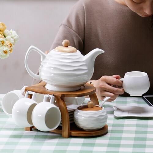 Ceramic cups coffee pots European-style bamboo-wooden frame coffee tea sets coffee pod holder porcelain bone china tea sets