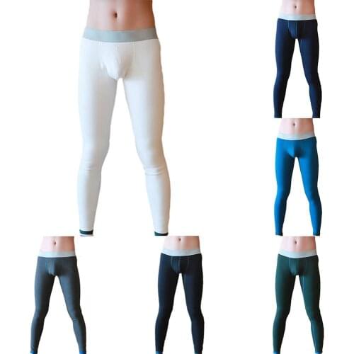 Tights Mens Compression Warm Pants Slim Long Johns Low Waist Solid Long Johns Pants Plus Thick Thermal Men Underwear Pants
