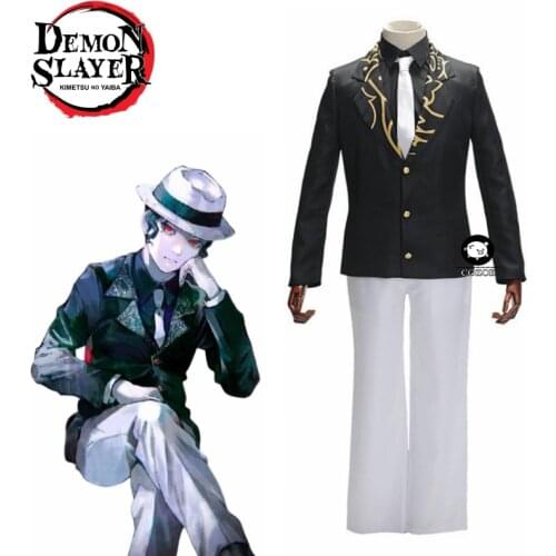 Anime Demon Slayer Kimetsu no Yaiba Cosplay Costumes Kibutsuji Muzan Cosplay Clothes Uniforms Men Black Suits Full Sets