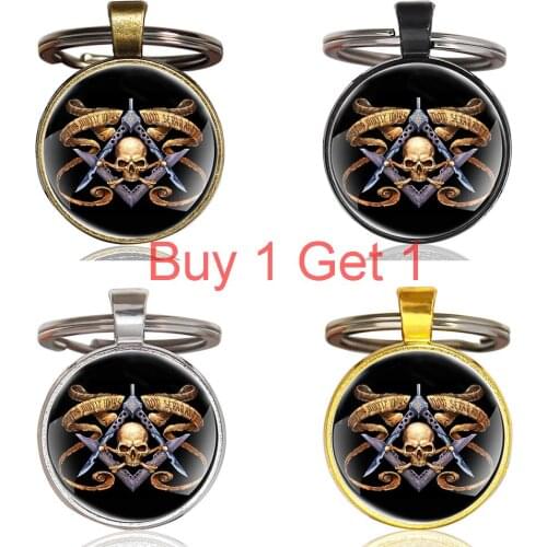Buy 1 Get 1 Classic Handmade Skeleton Freemason Glass Dome Metal Key Chain Unique Men Women Key Ring Jewelry Gifts Keychain