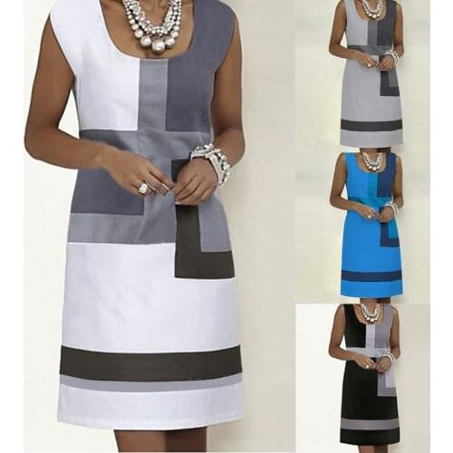 Fashion Geometric Print Womens Dress O Neck Sleeveless Pattern Print A-Line Dress party elegant streetwear Sundress платье