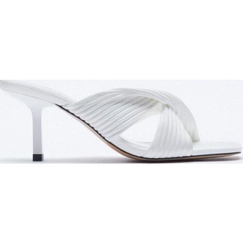 LMCAVASUN 2021 new womens casual shoes temperament Pleated Drawstring Stiletto High heels Square head Open toe sandals